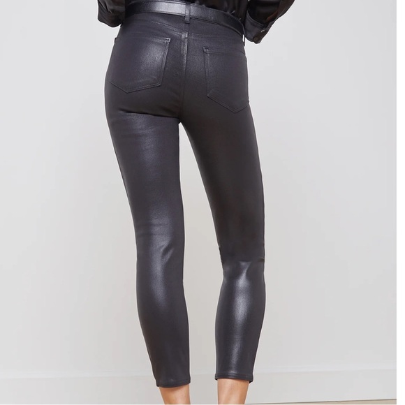 L’AGENCE Margot Coated Womens 29 Cropped Skinny High Rise Black Stretch Pants - Picture 2 of 16